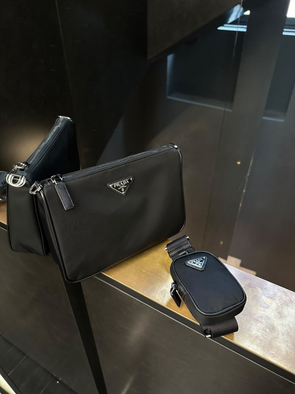 Re-Nylon and Saffiano Leather Pouch
