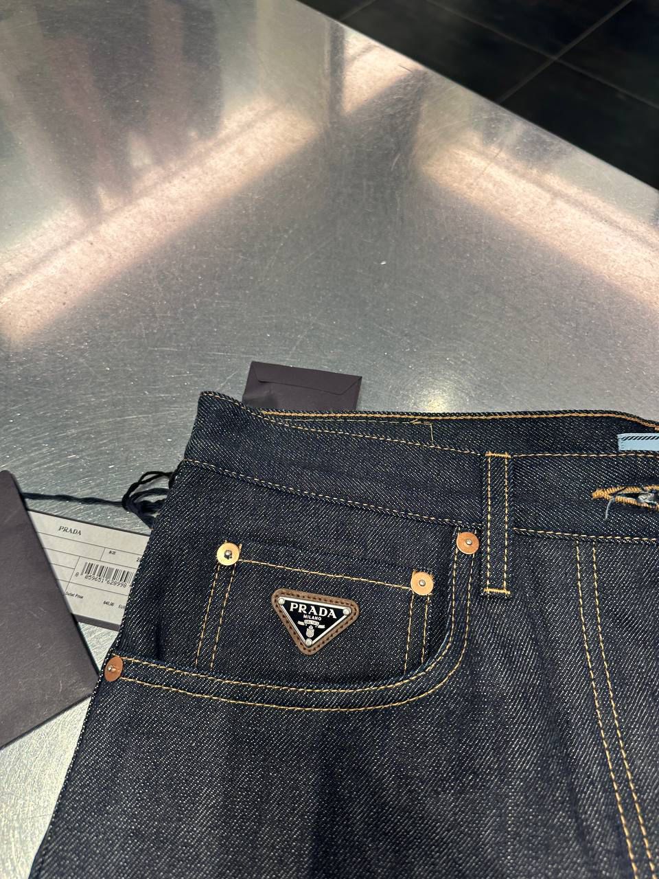 High-waisted denim pants