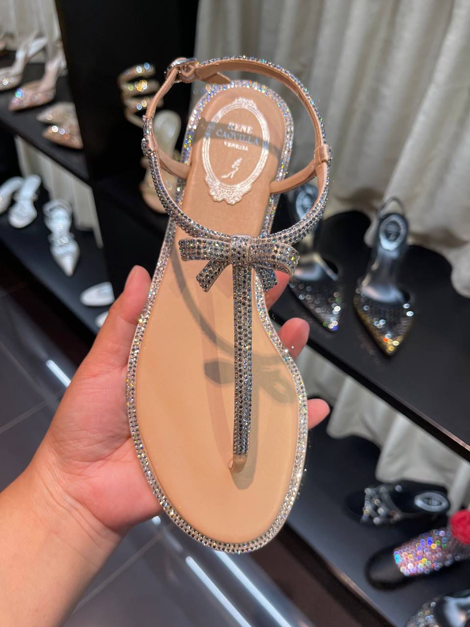 Cleo Bow Crystal-Embellished Thong Sandals