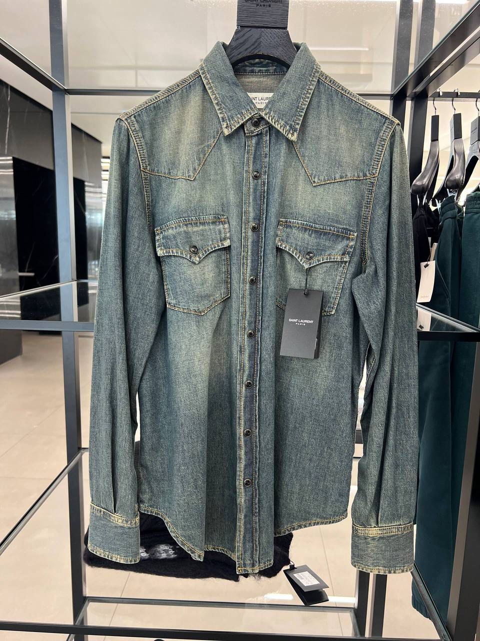 Western Shirt in Vintage Blue Denim