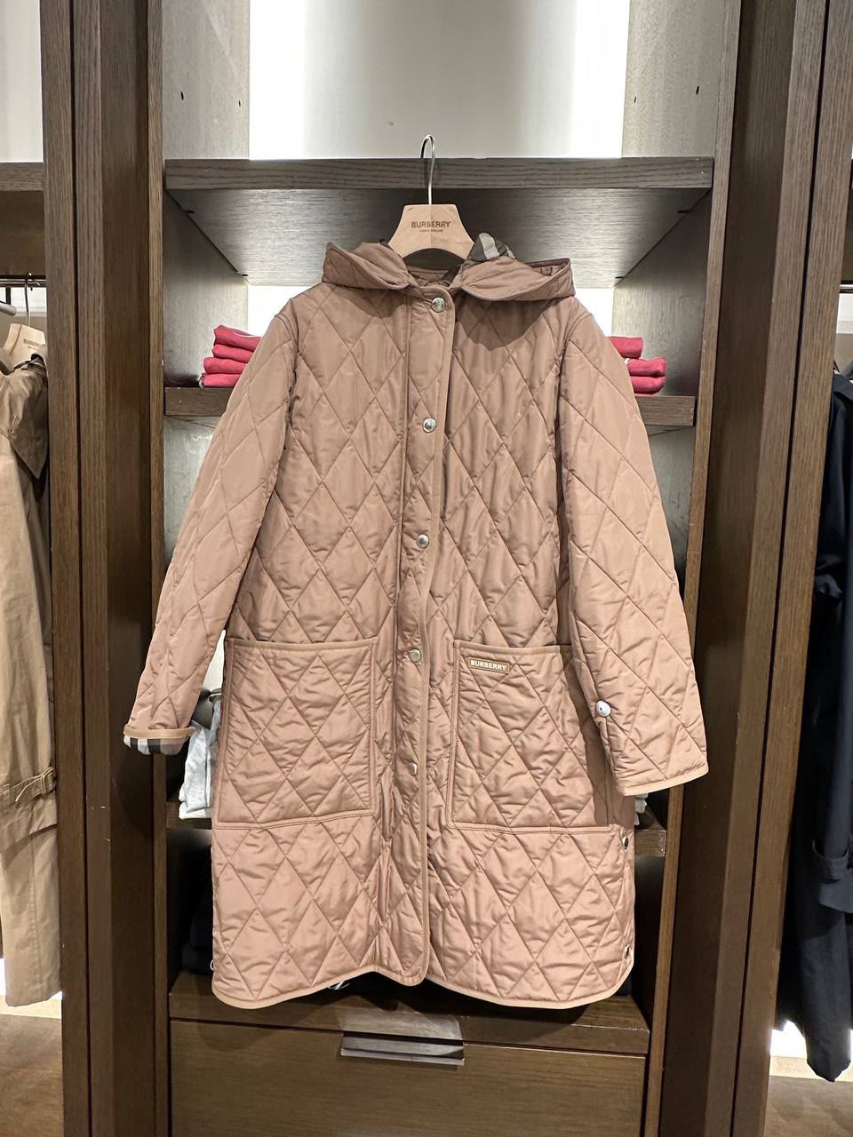 Diamond-Quilted Hooded Coat