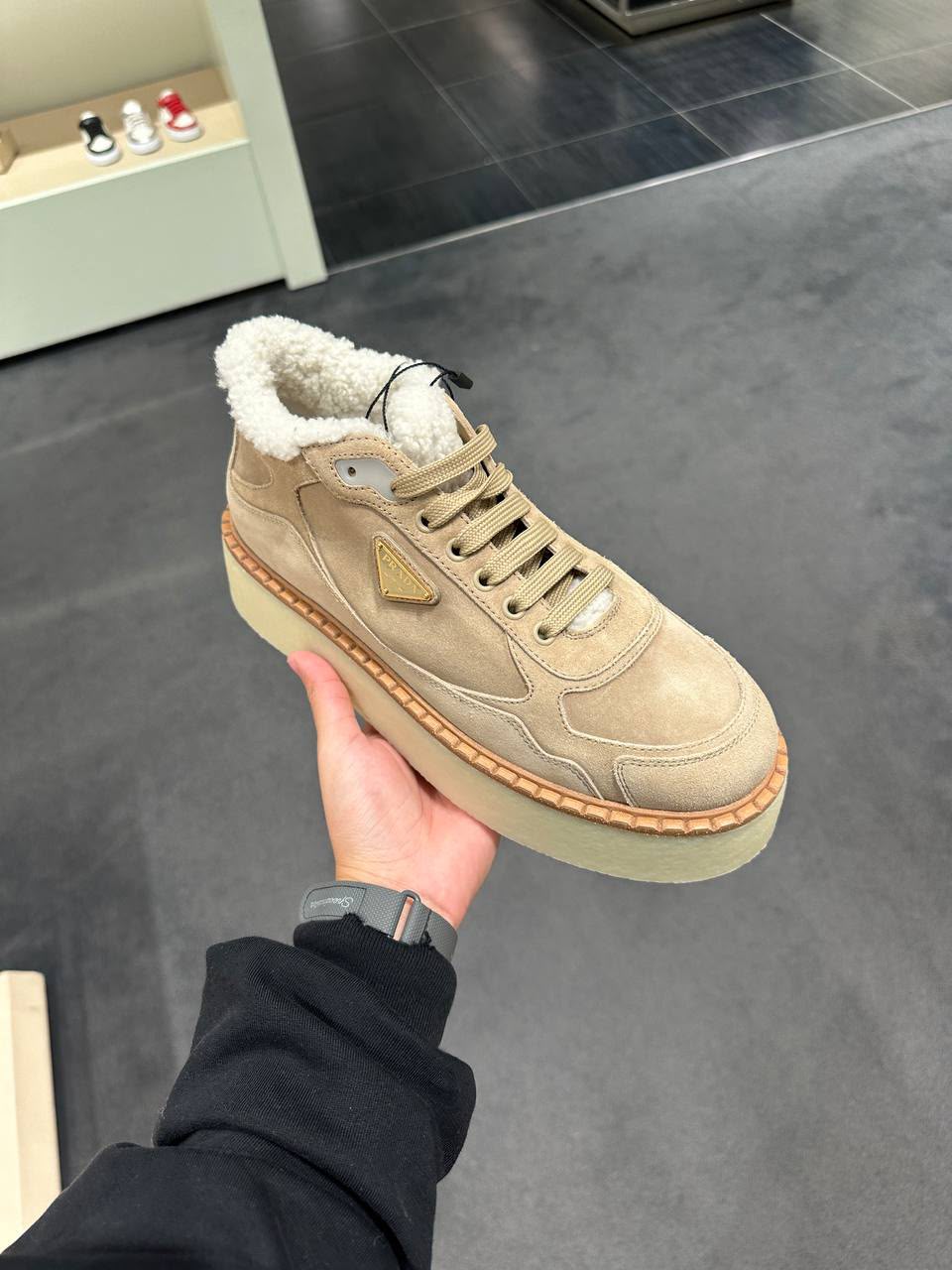 Suede and Shearling Platform Sneakers