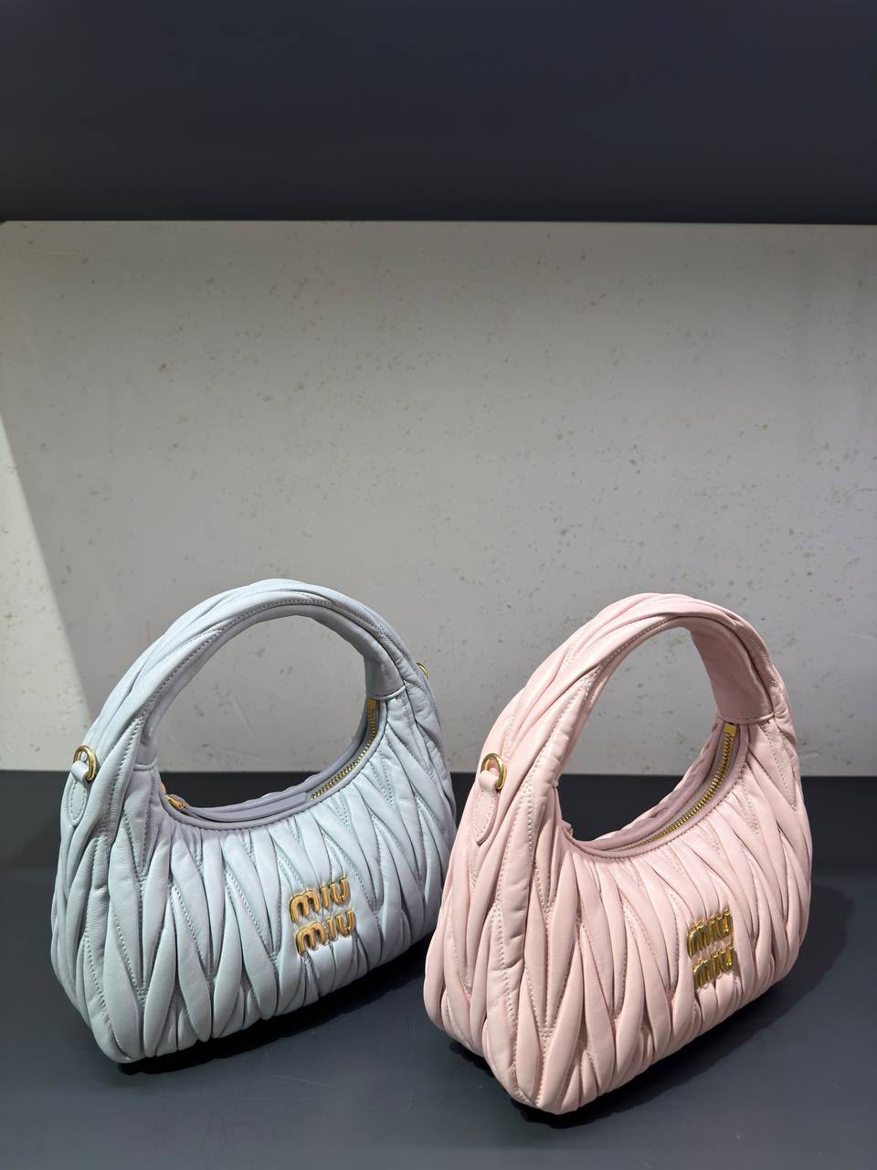Miu Wander Matelassé Nappa Leather Mini Hobo Bag