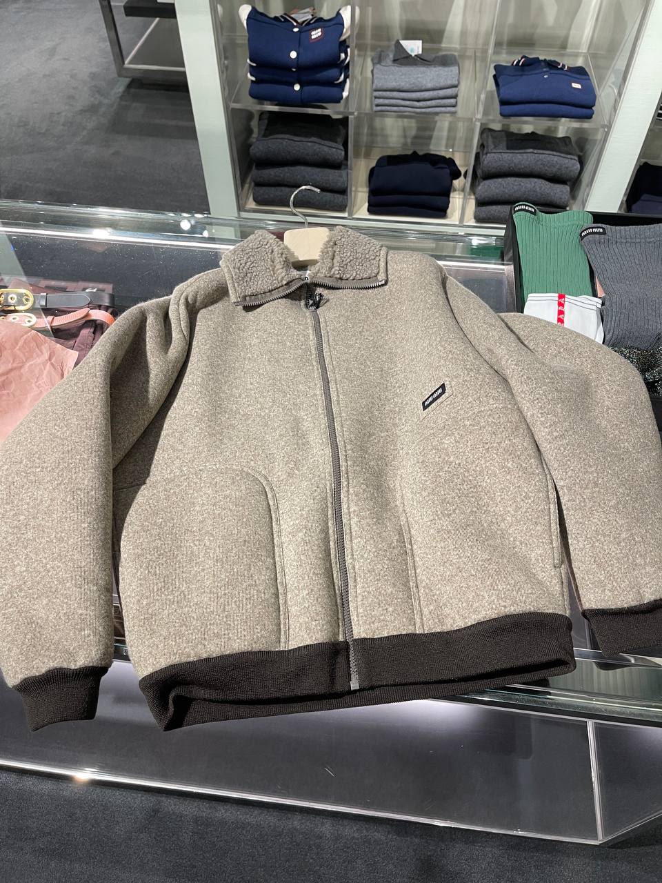Wool and shearling bomber jacket