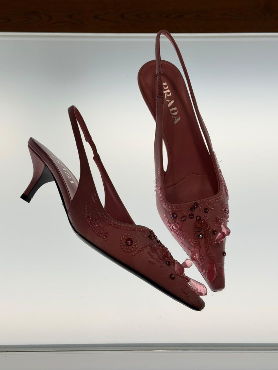 Embellished Satin Slingback Pumps