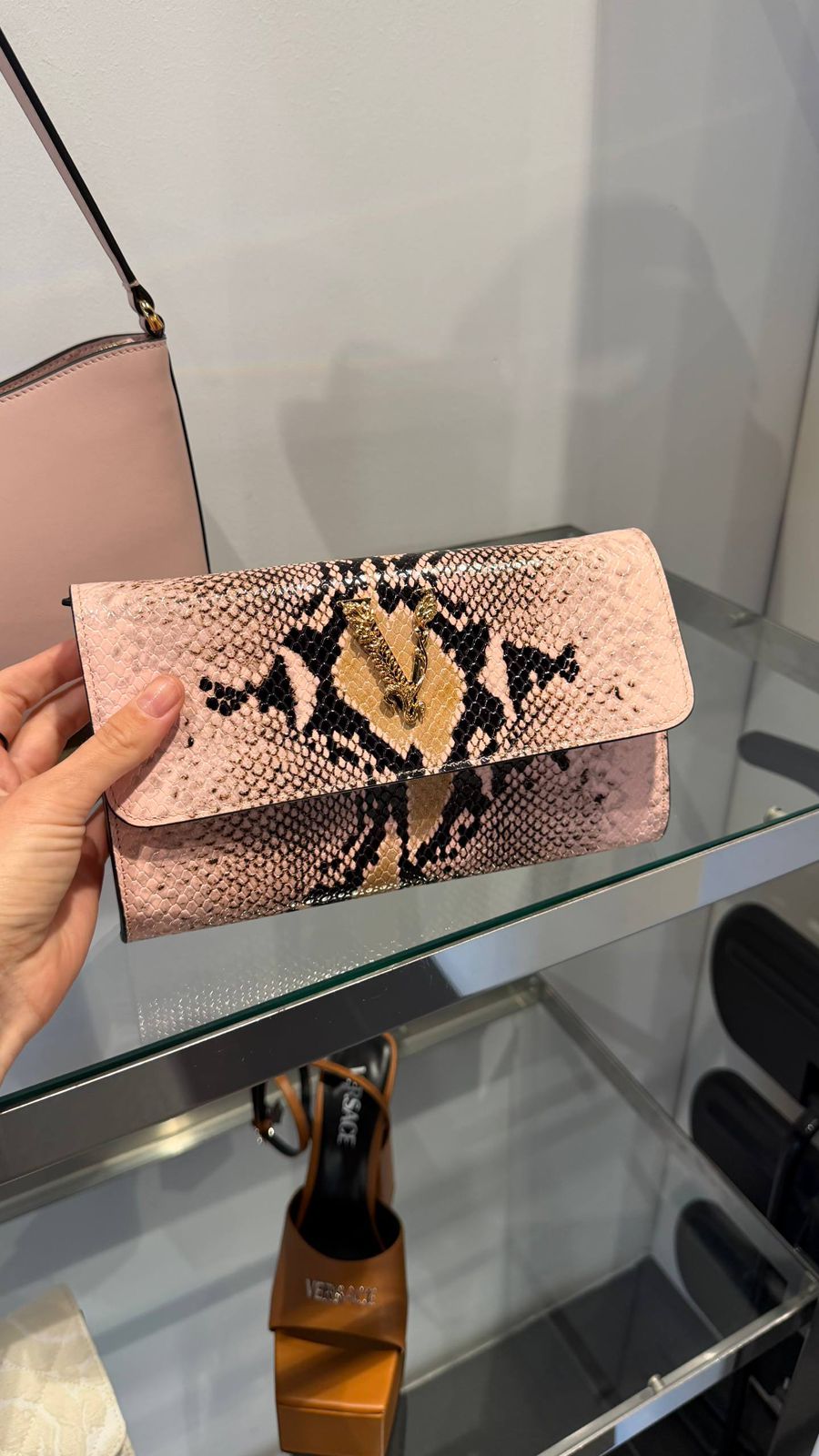 Versace Chain Wallet in Snakeskin Print