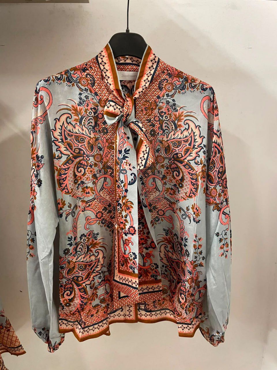 Pussy-bow paisley-print silk blouse