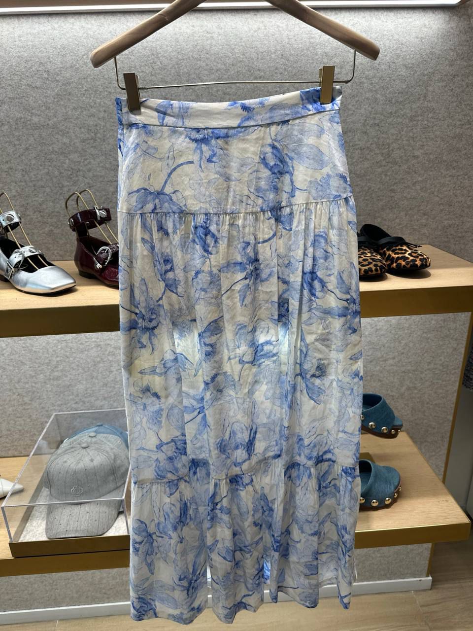 Floral Print Tiered Midi Skirt