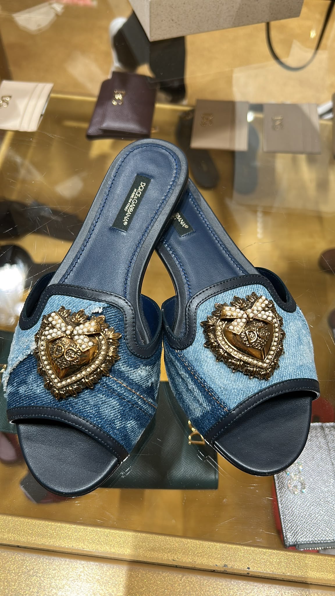 Devotion slide sandals in denim with DG logo
