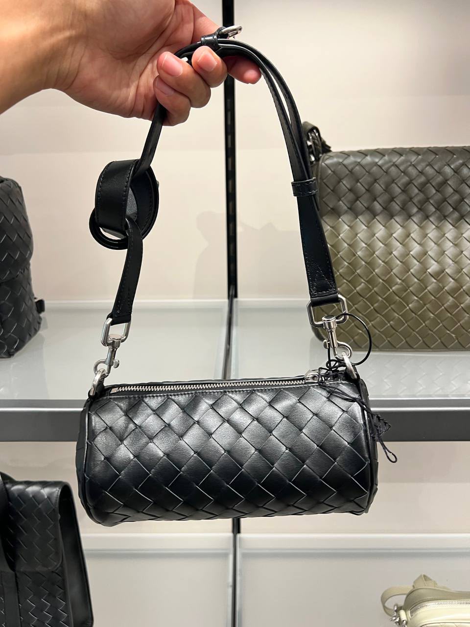 Small Intrecciato Leather Cylinder Bag