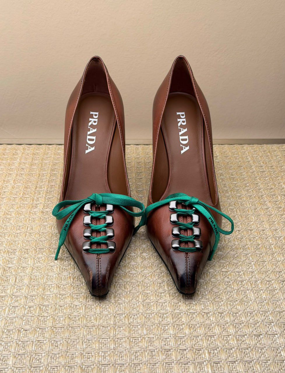 Brushed Leather Pumps with Laces