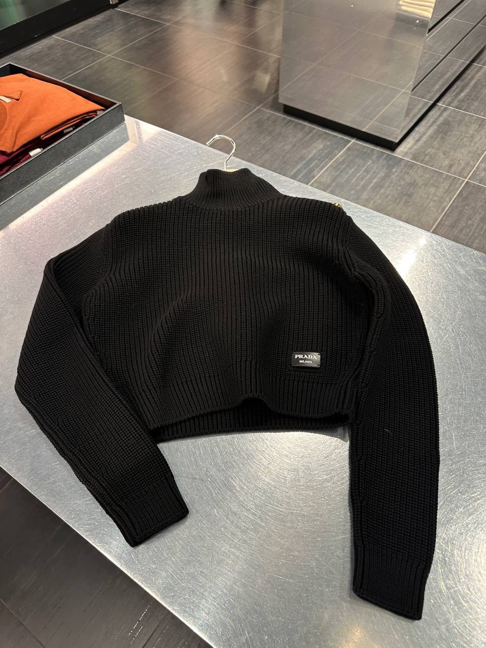 Ribbed Wool Mock-Neck Cropped Sweater