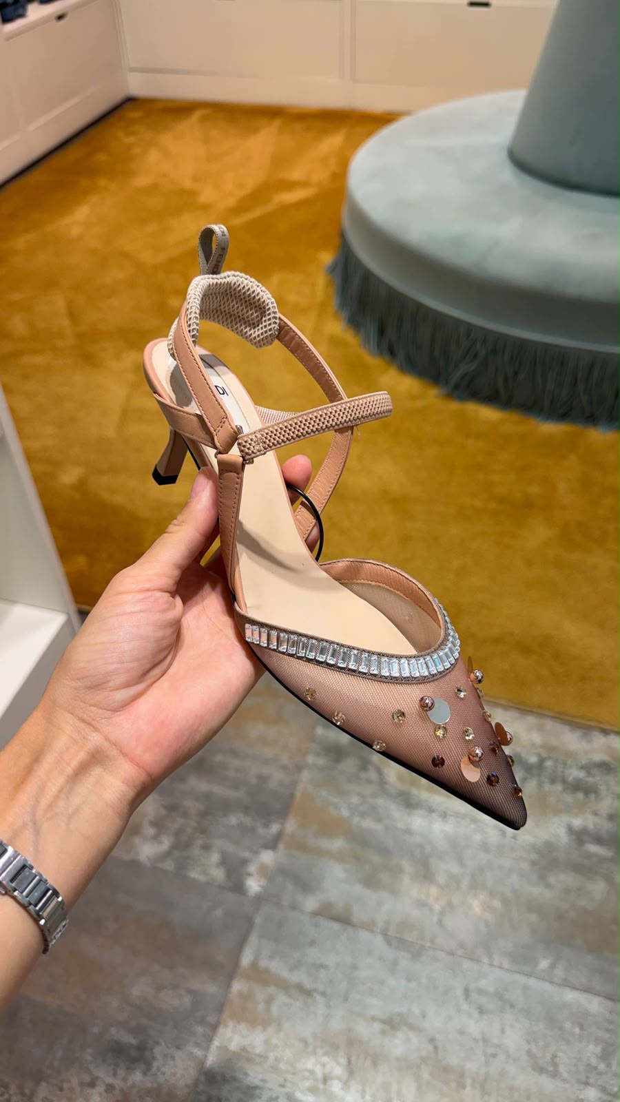 First Mesh Slingback Pumps