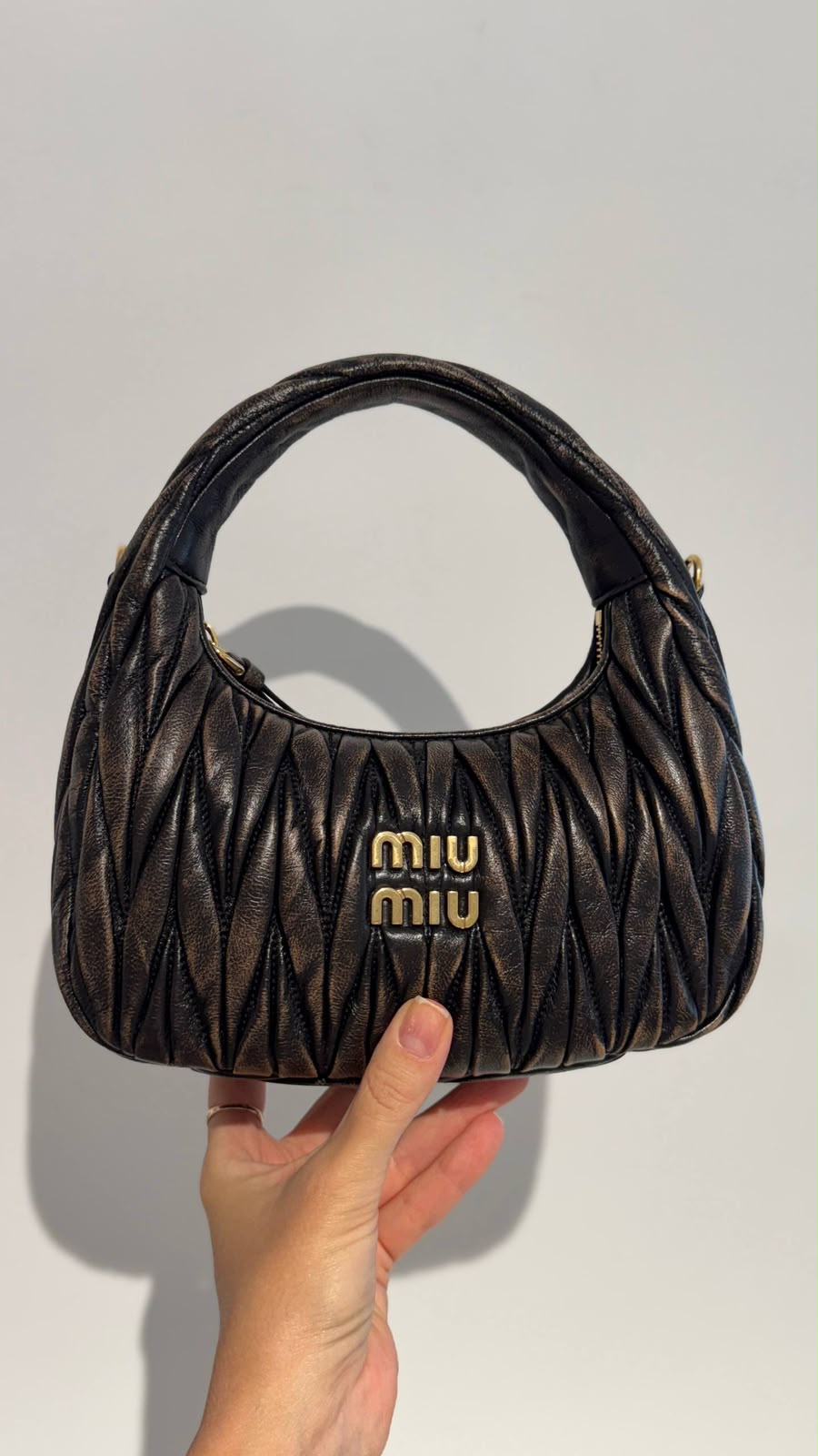 Miu Wander Matelassé Nappa Leather Mini Hobo Bag
