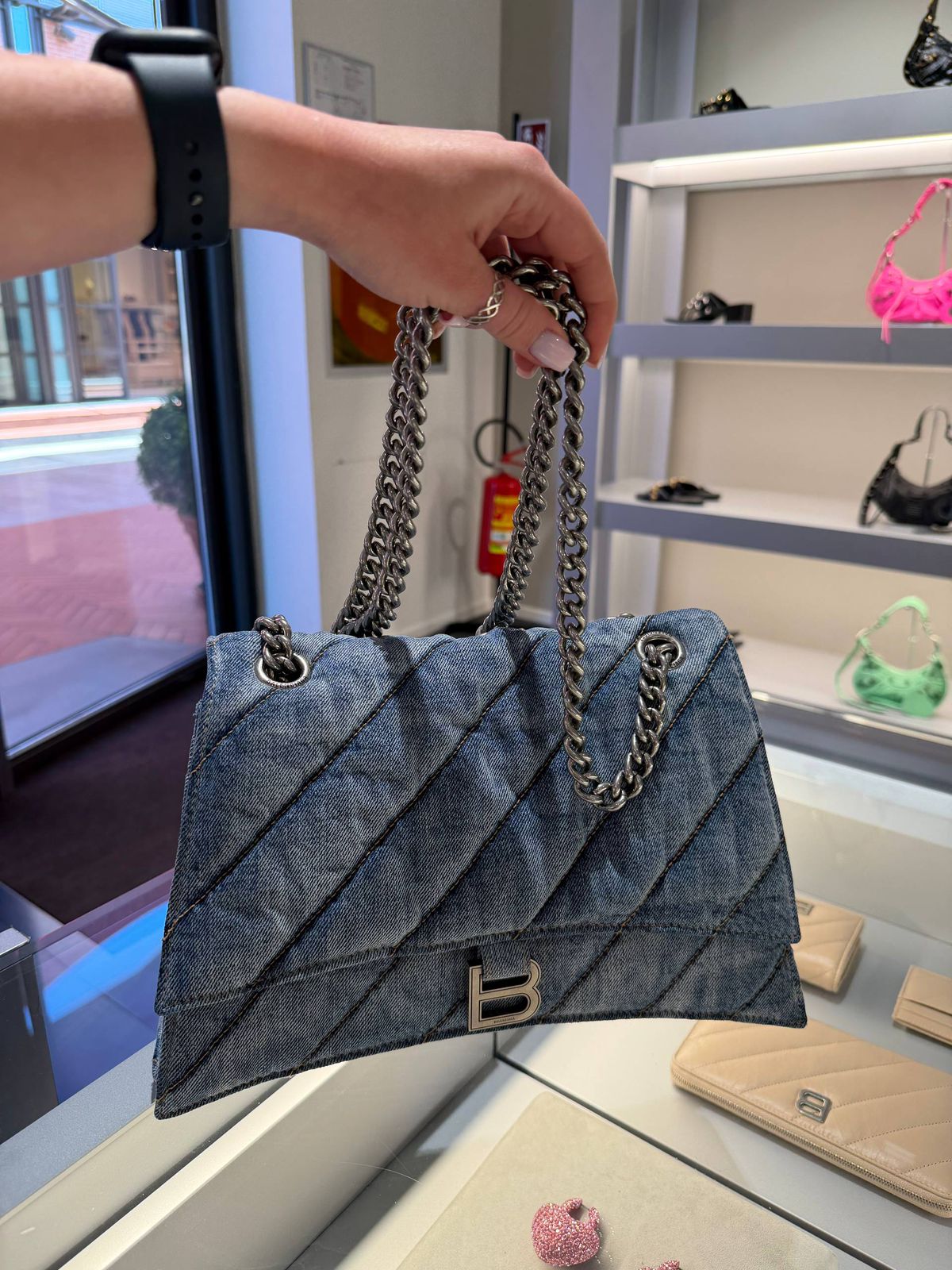 Hourglass Chain Bag in Denim
