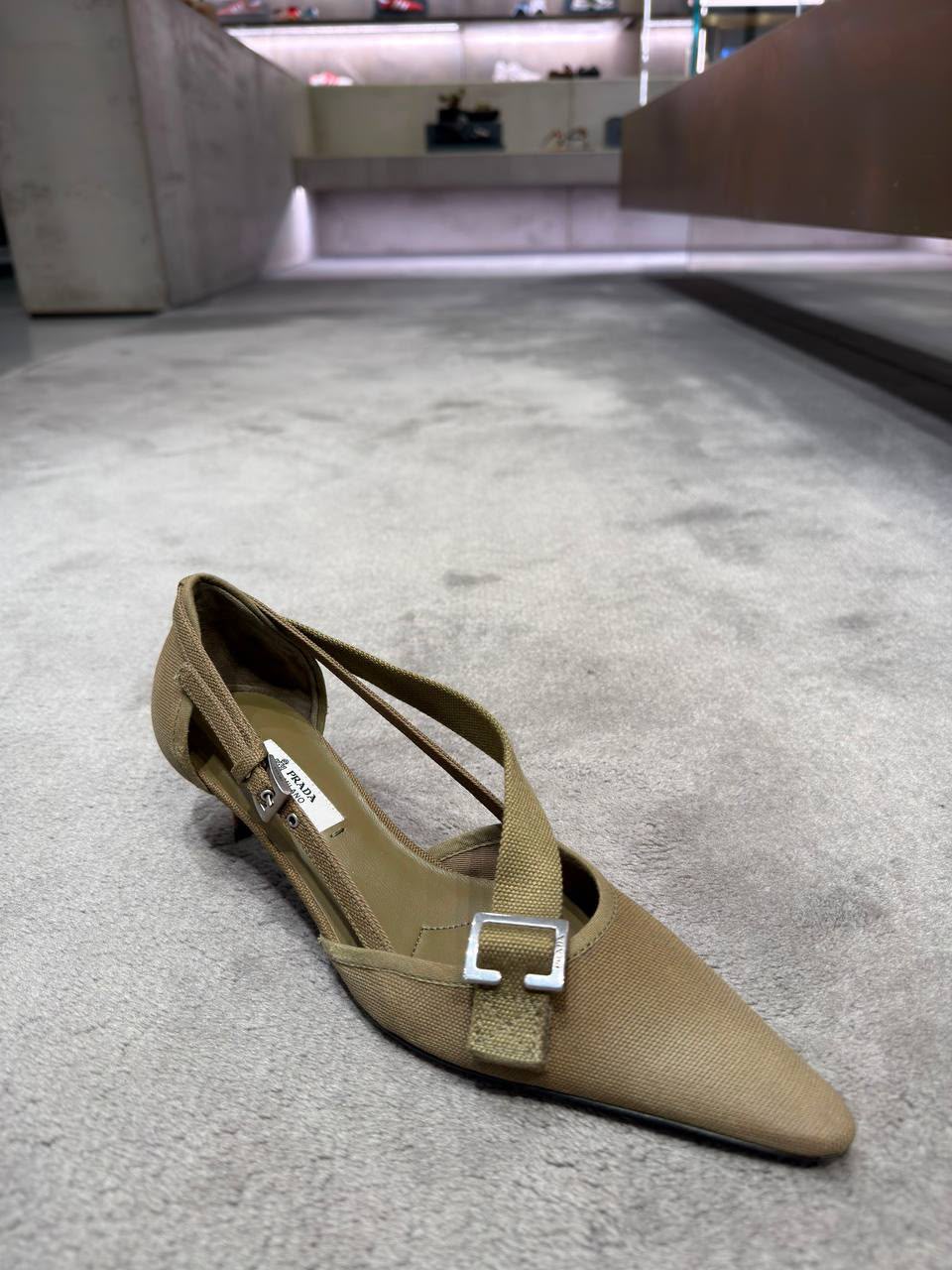 Buckled Canvas Slingback Pumps