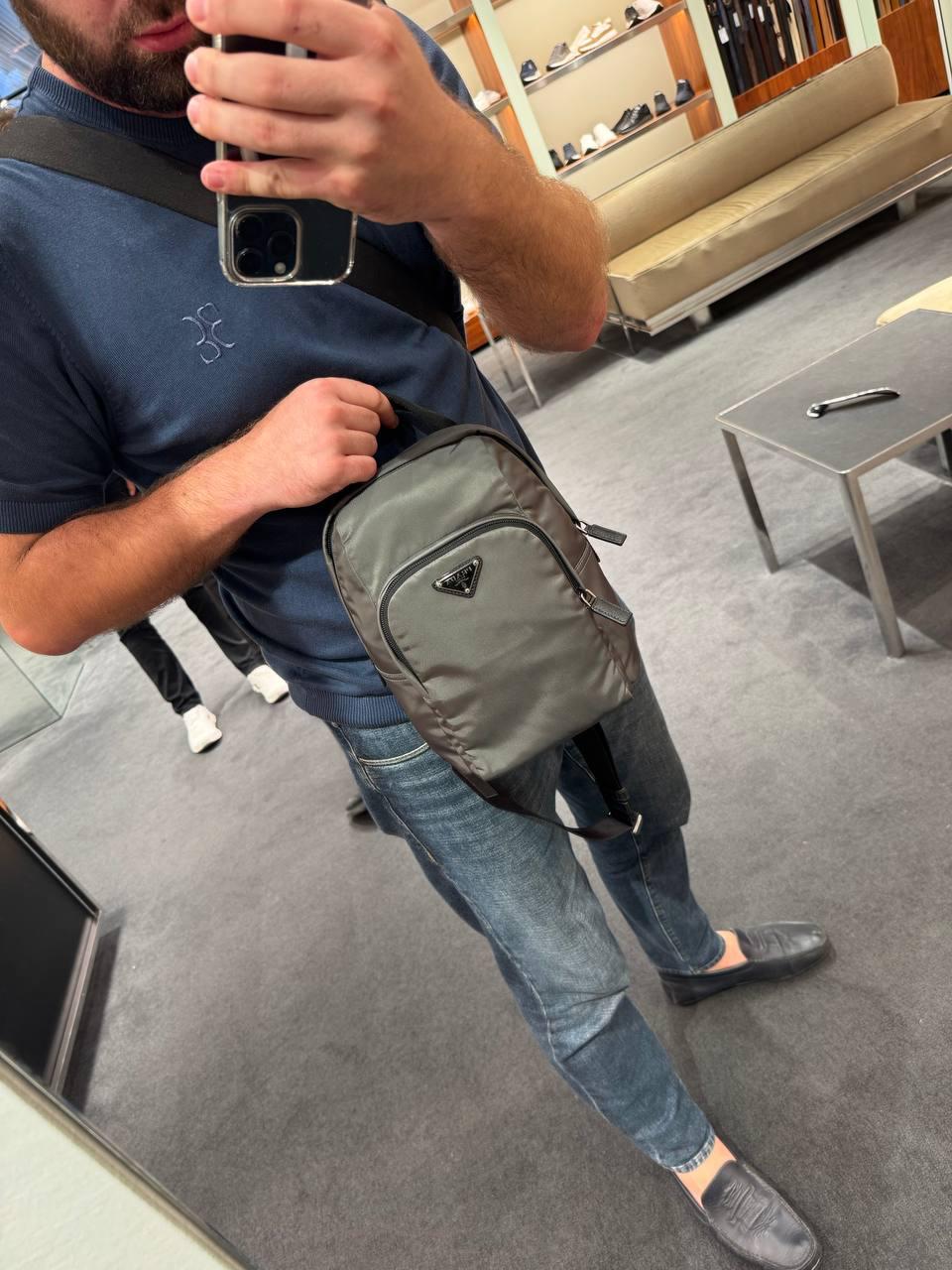 Re-Nylon and Saffiano leather backpack