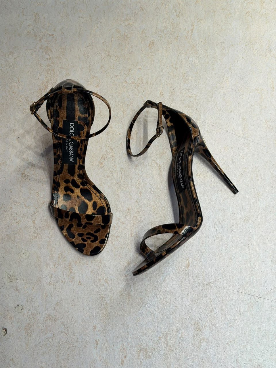 Leopard Print Patent Leather Ankle-Strap Sandals