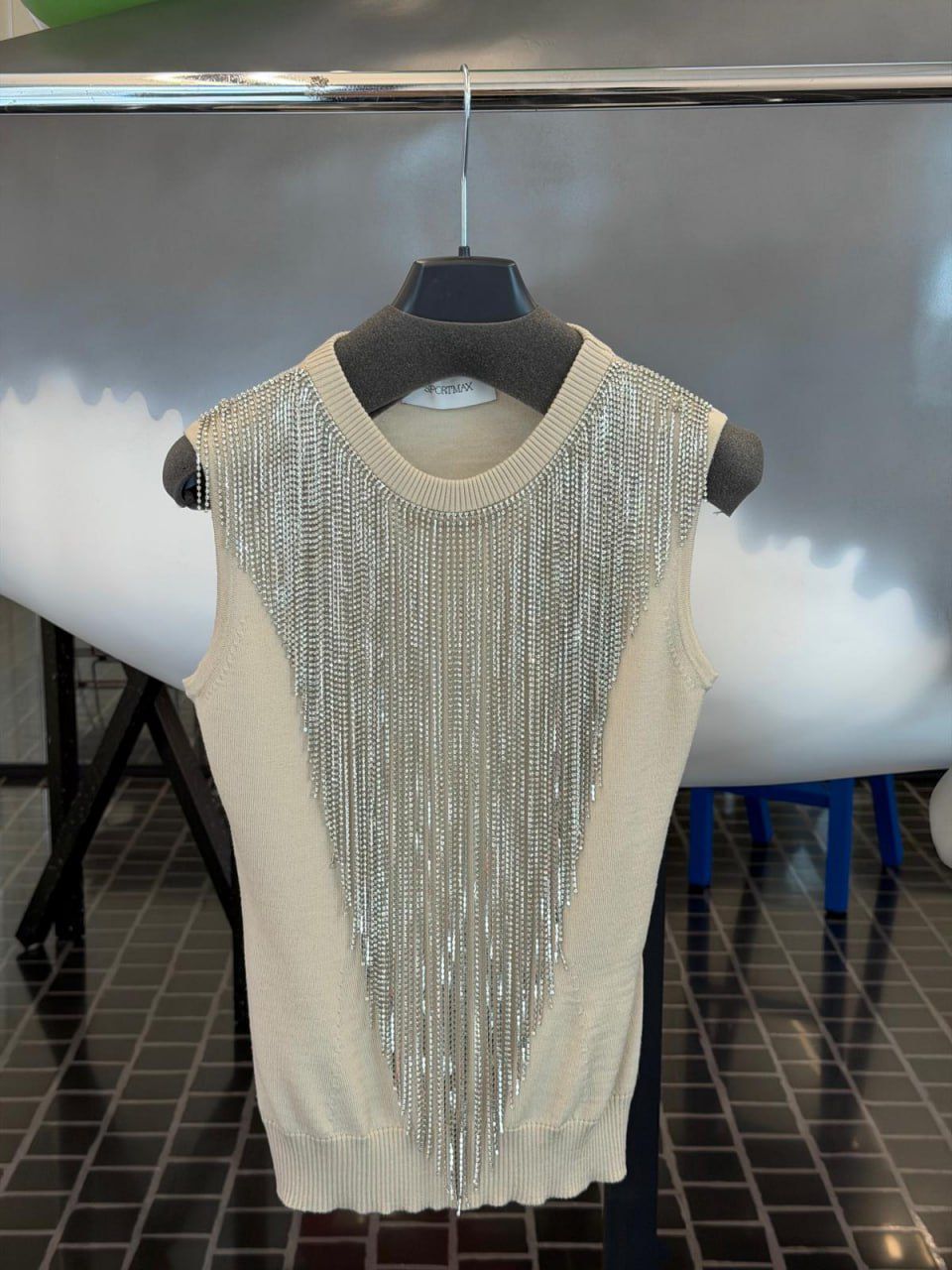 Rhinestone-embellished knit tank top