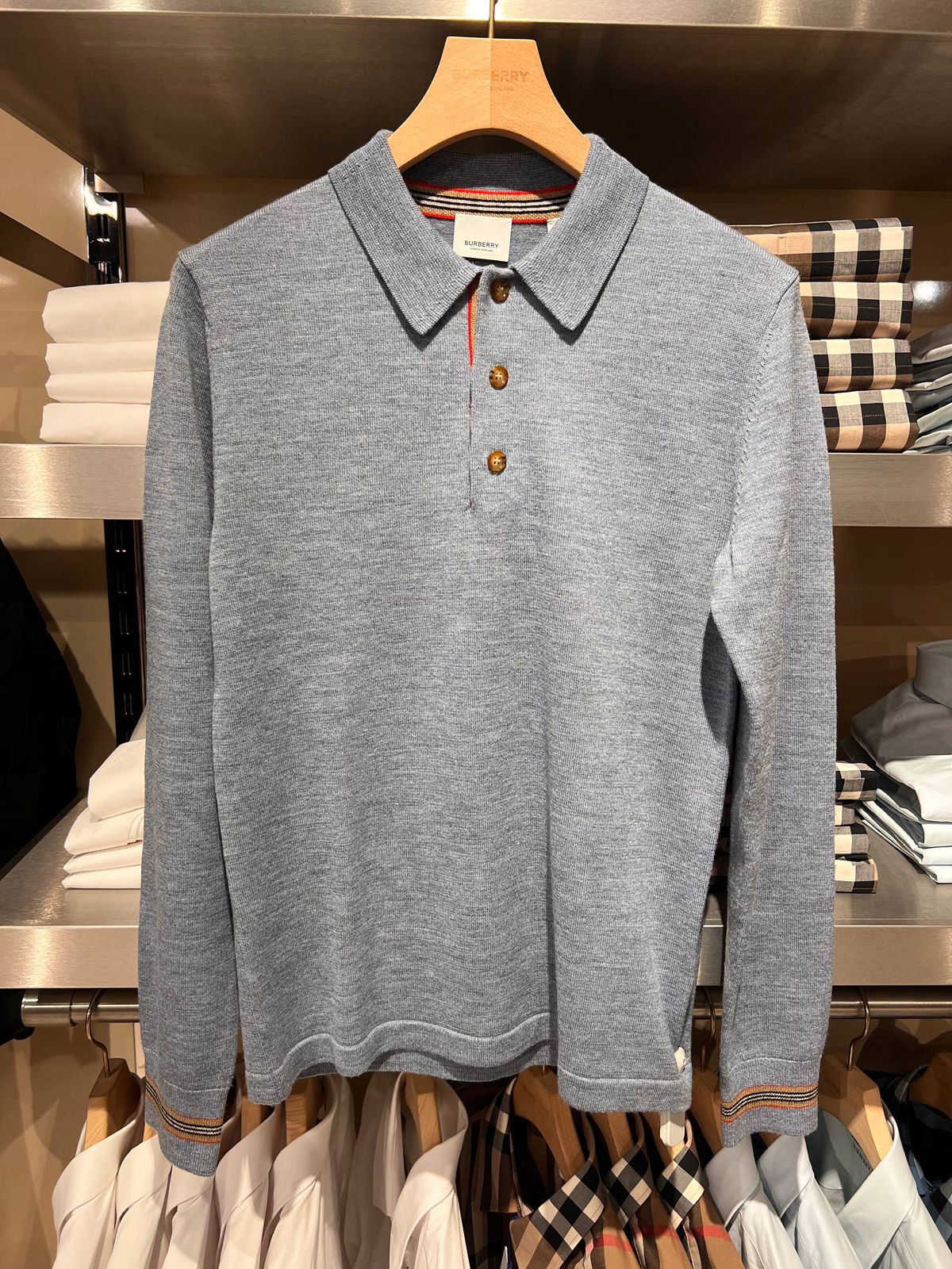 Icon Stripe Detail Merino Wool Polo Shirt