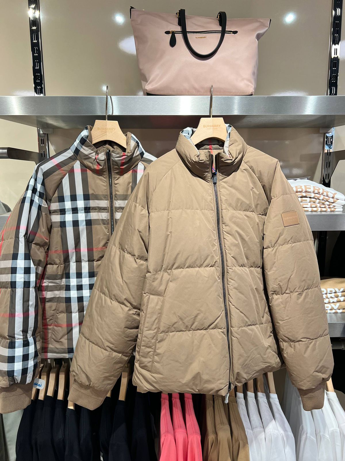 Reversible Check and Solid Color Puffer Jacket
