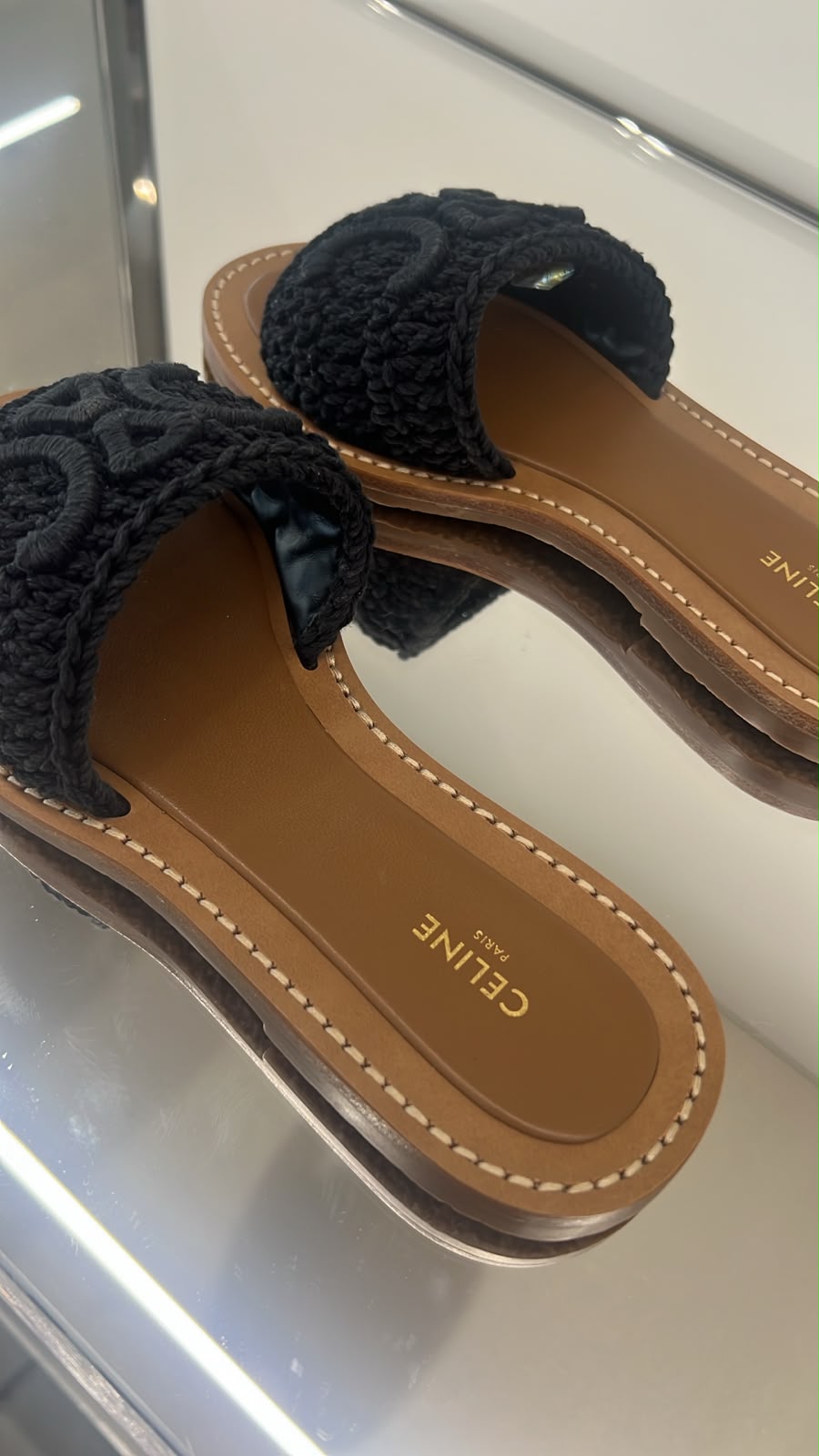 Triomphe Slide Sandal in Crochet