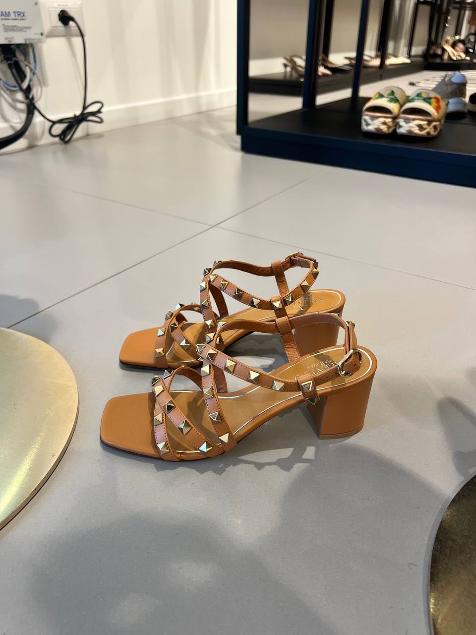 Rockstud Caged Block Heel Sandal