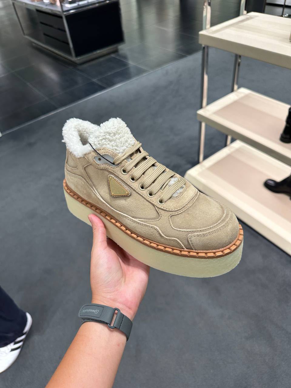 Suede Shearling-Lined Platform Sneakers