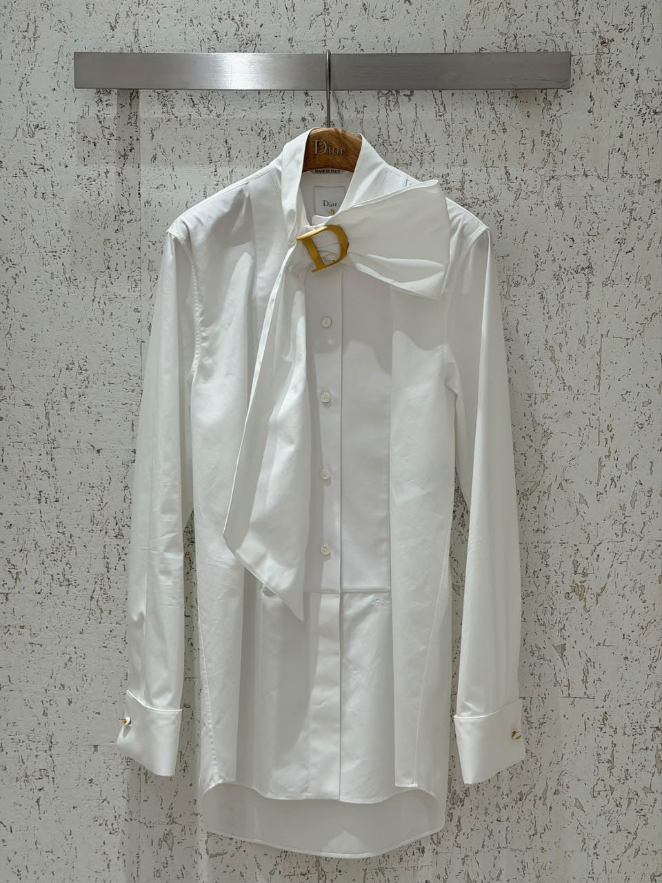 White Cotton Poplin Shirt with CD Buckle