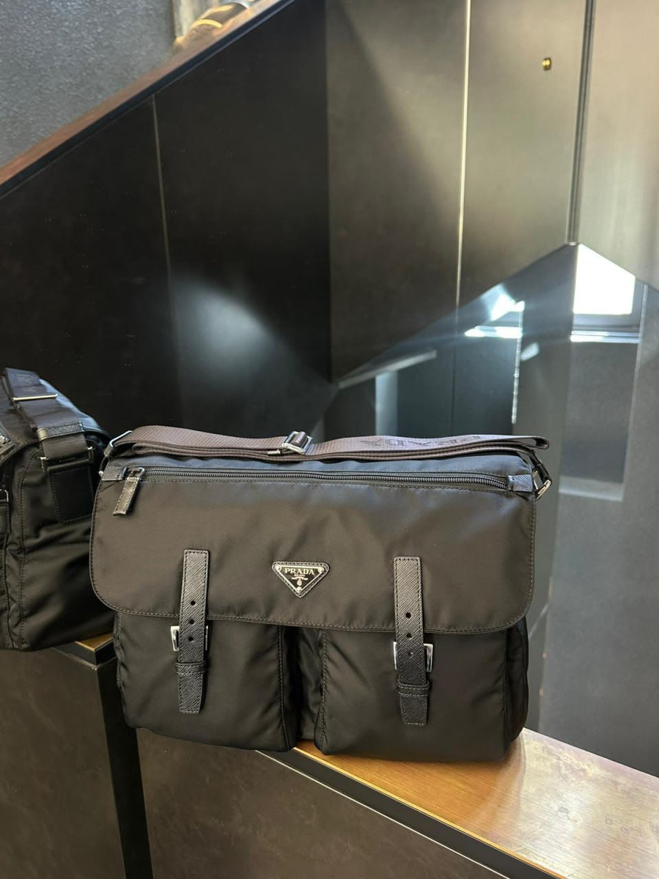 Re-Nylon and Saffiano Leather Messenger Bag
