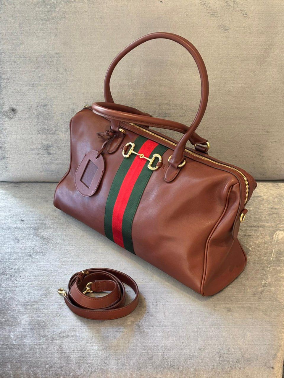 Horsebit Web Boston Bag
