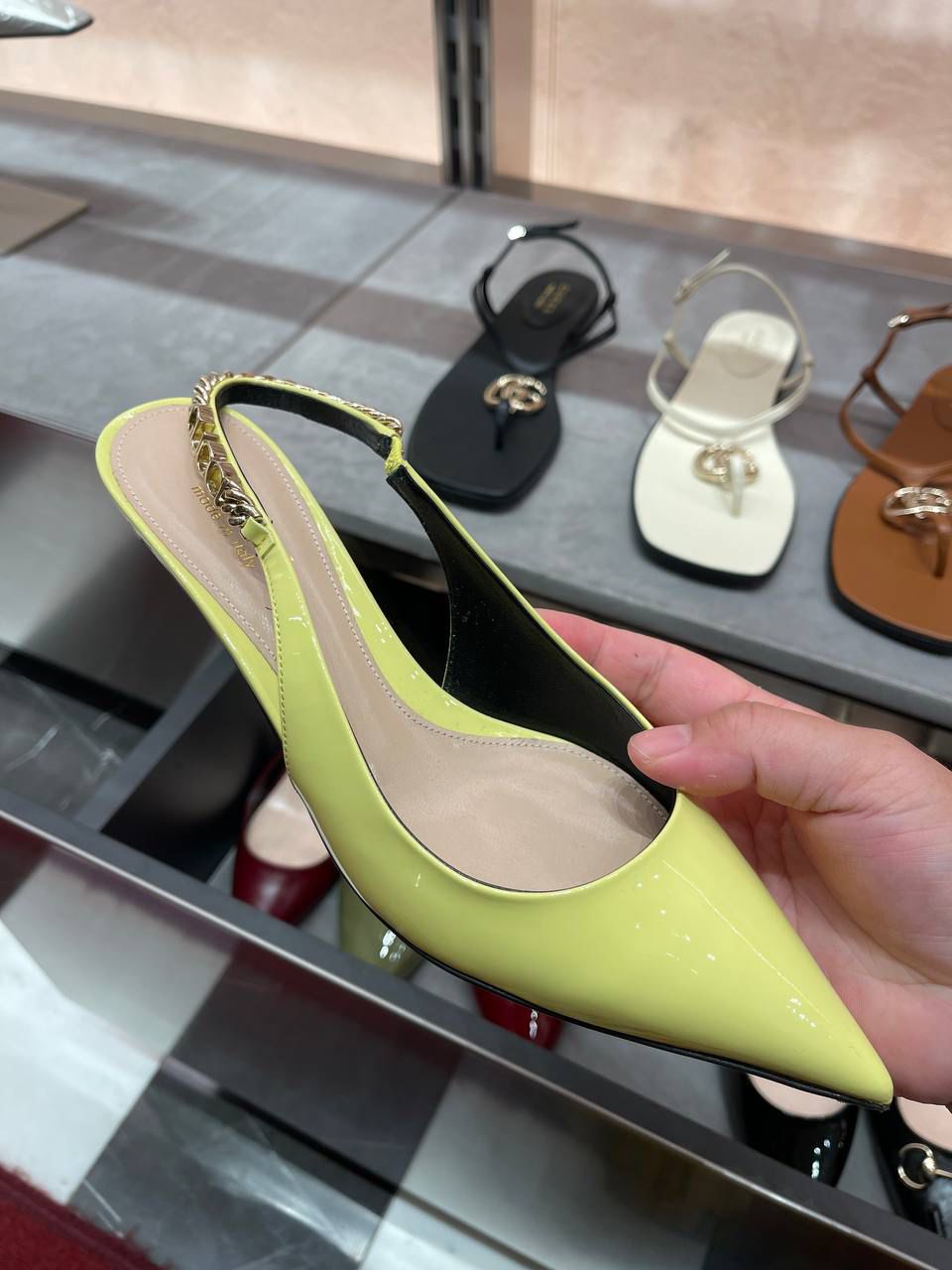 Chain-embellished slingback pumps
