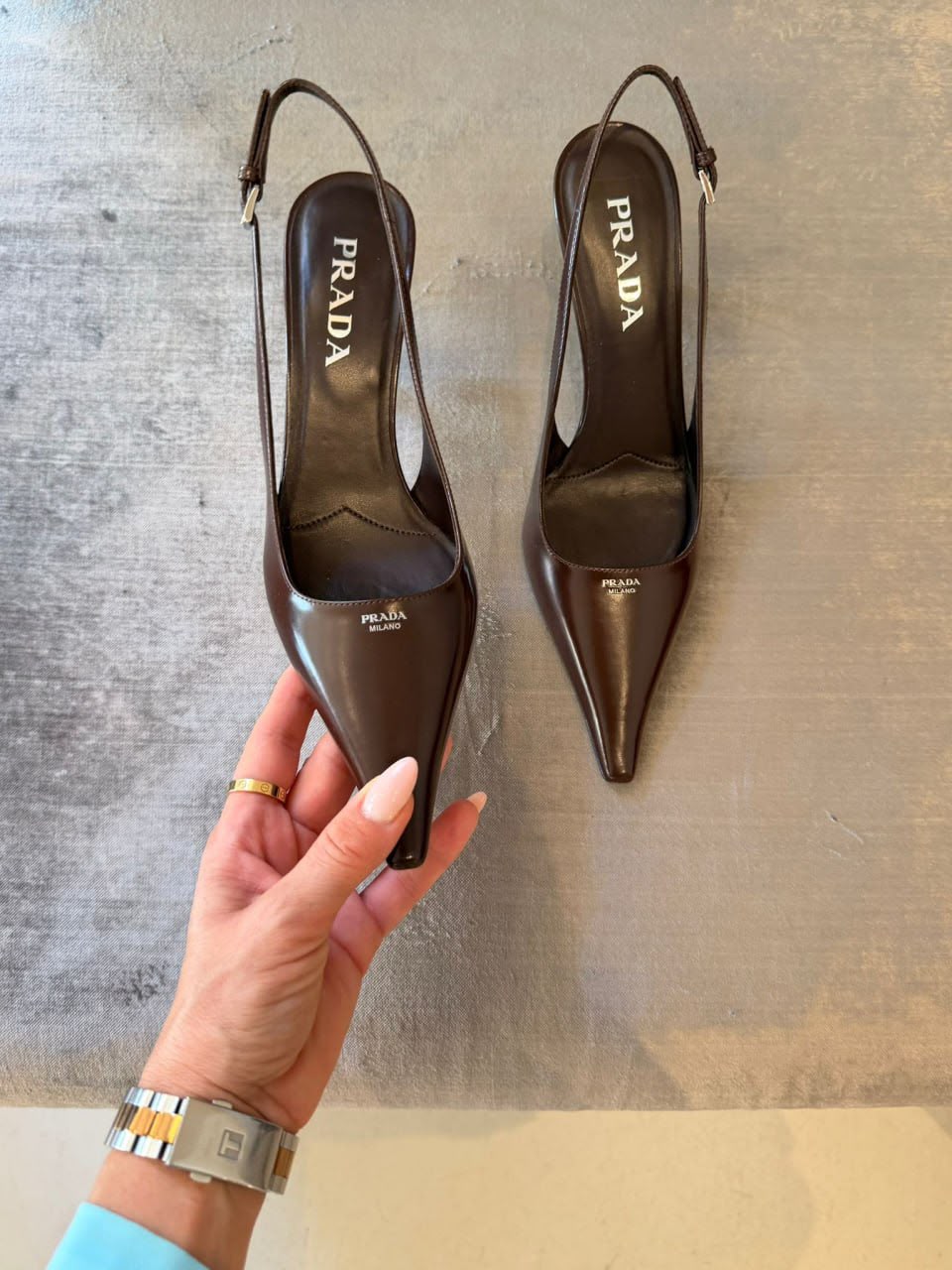 Brushed leather slingback pumps