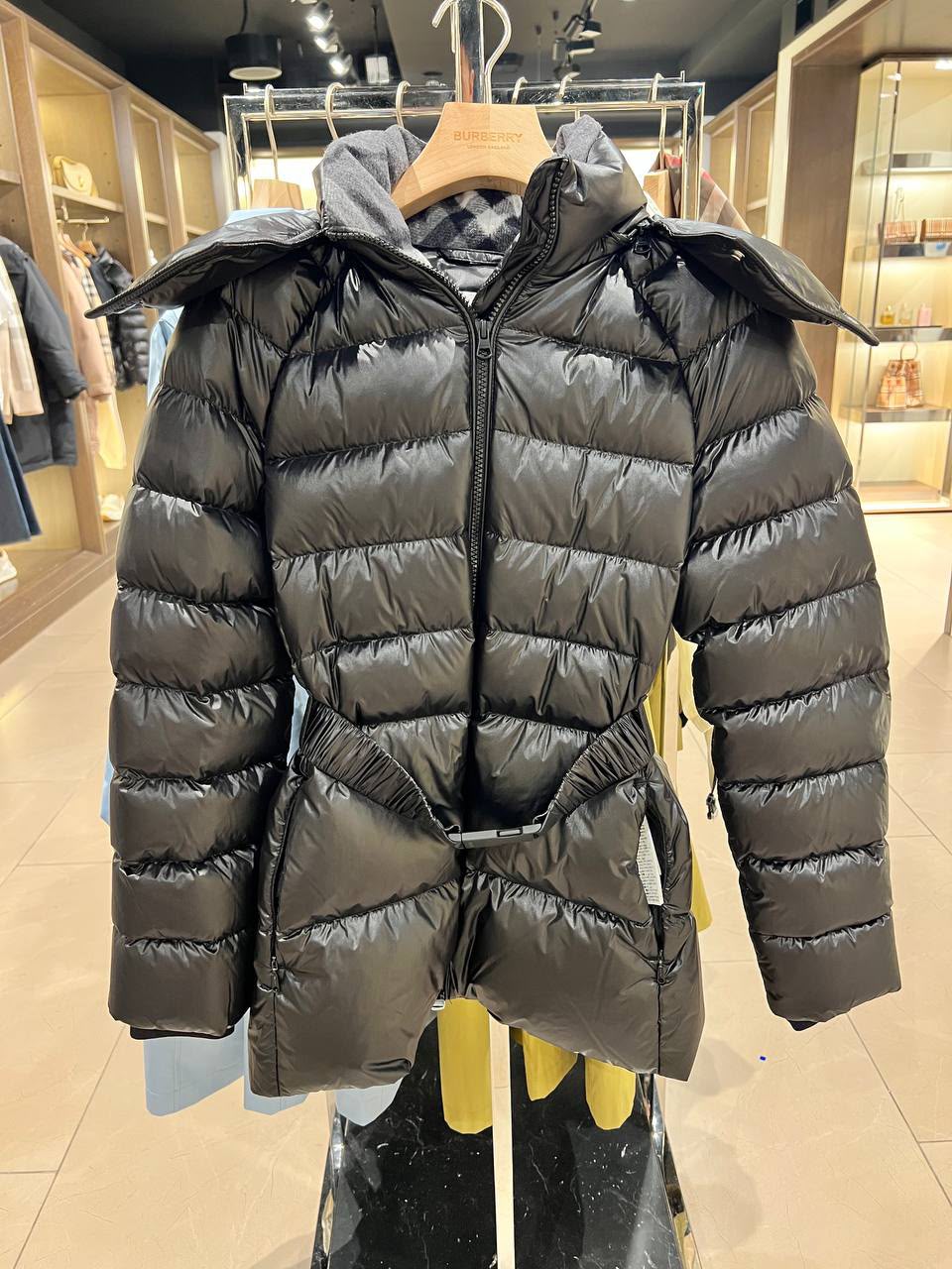 Detachable Hood Belted Puffer Jacket