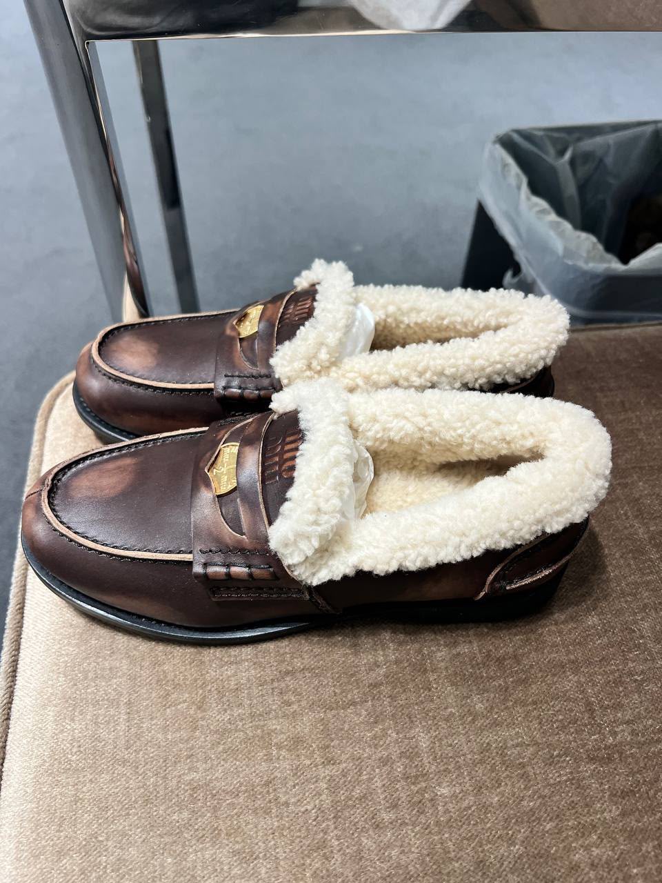 Shearling-lined leather loafers