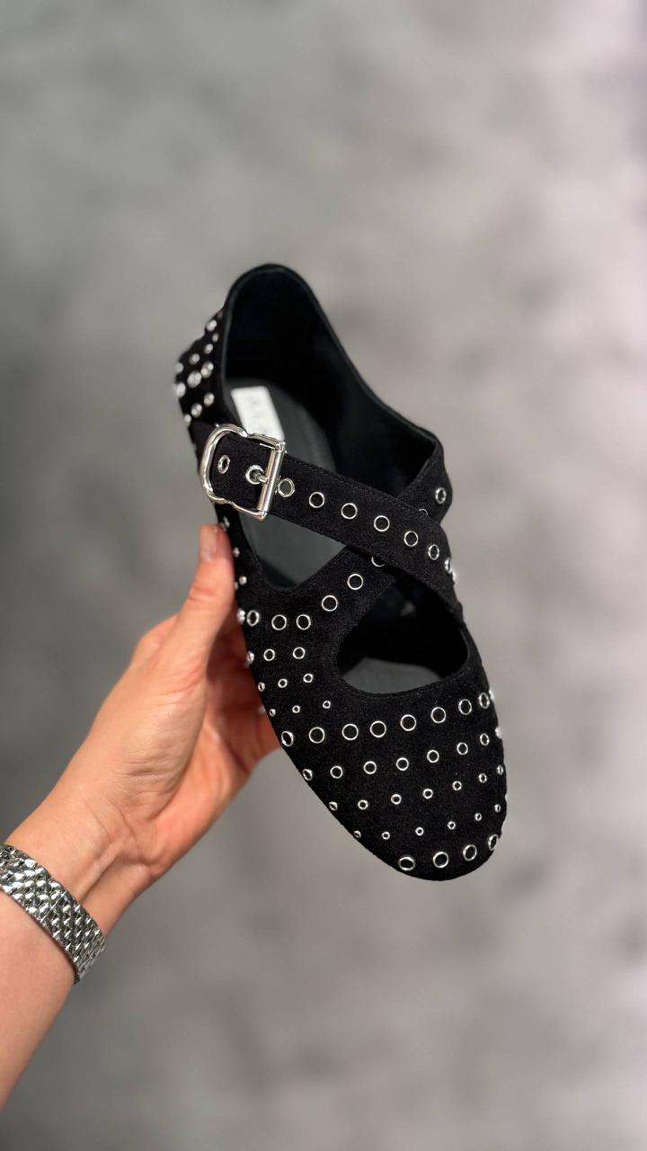 Eyelet Embellished Mary Jane Flats
