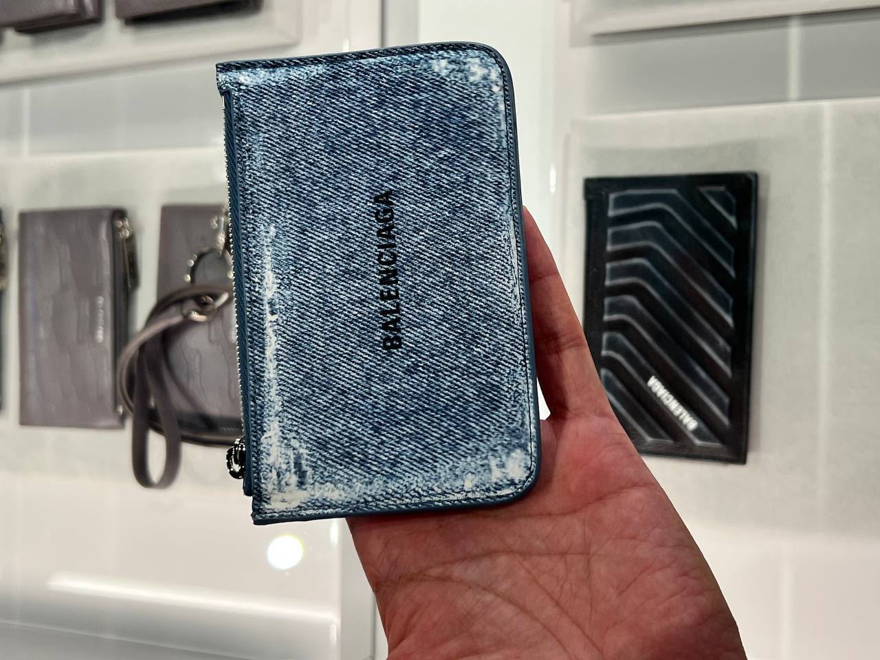 Cash Card Case with Keychain in Blue Denim