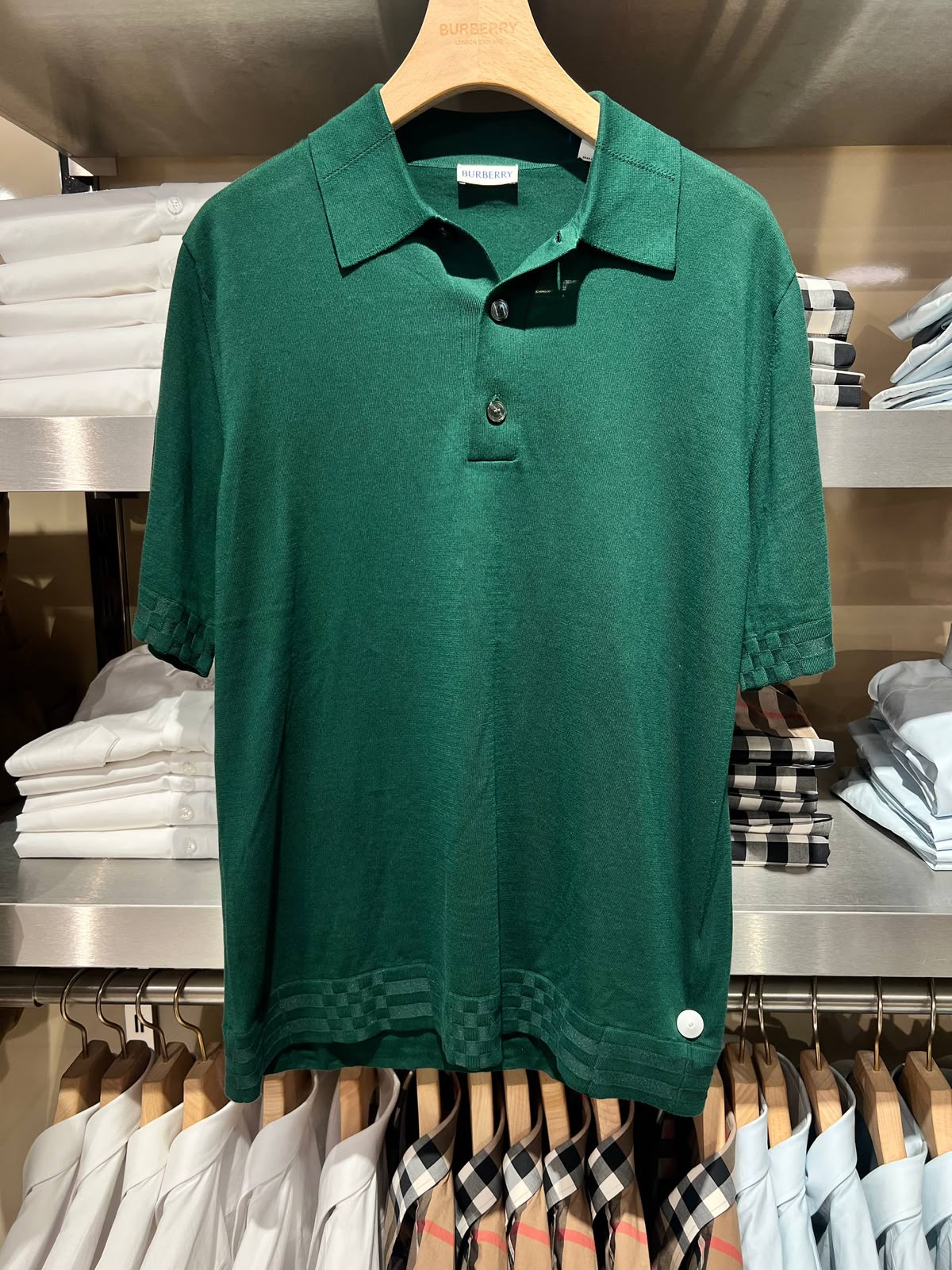 Check Detail Merino Wool Polo Shirt