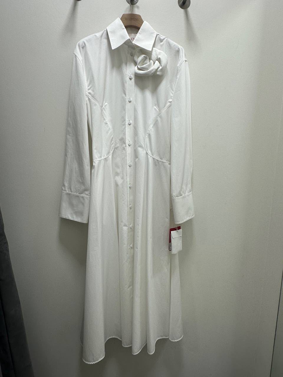 Cotton Poplin Shirt Dress with Rose Detail