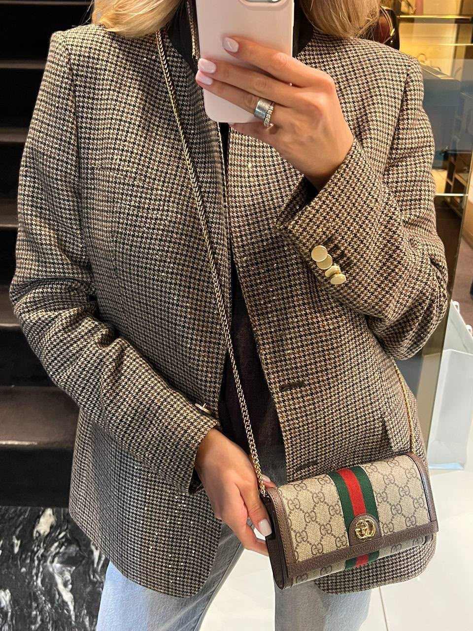 Sequin-embellished houndstooth blazer