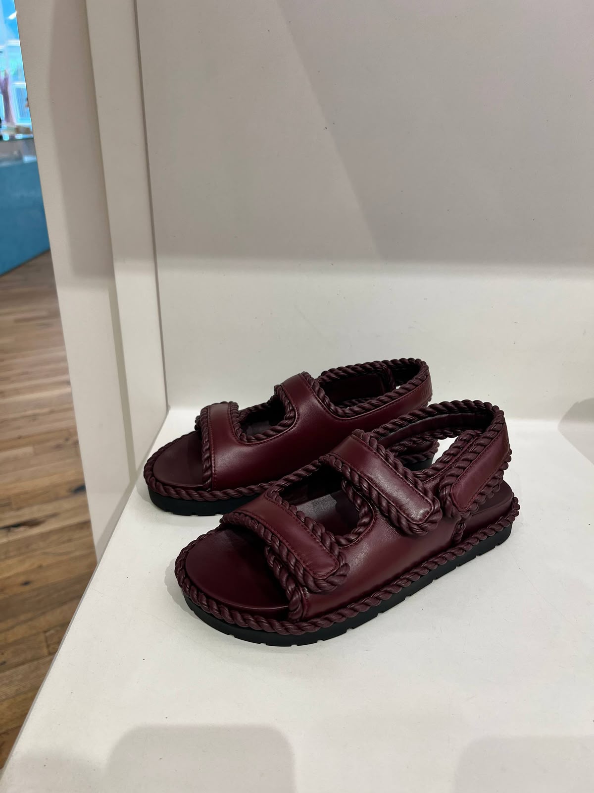 Rope-trimmed leather sandals