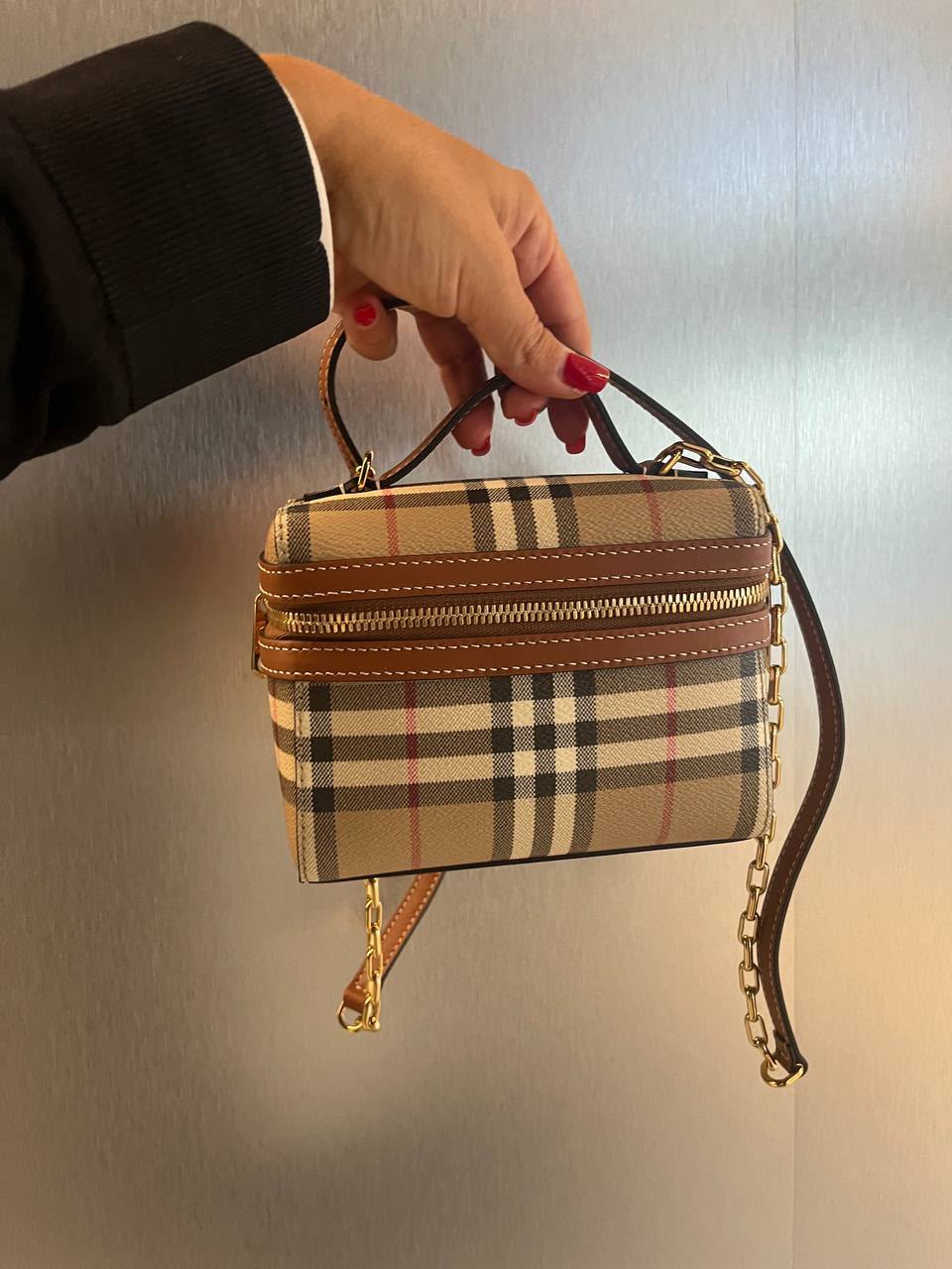 Small Check Canvas and Leather Vanity Case