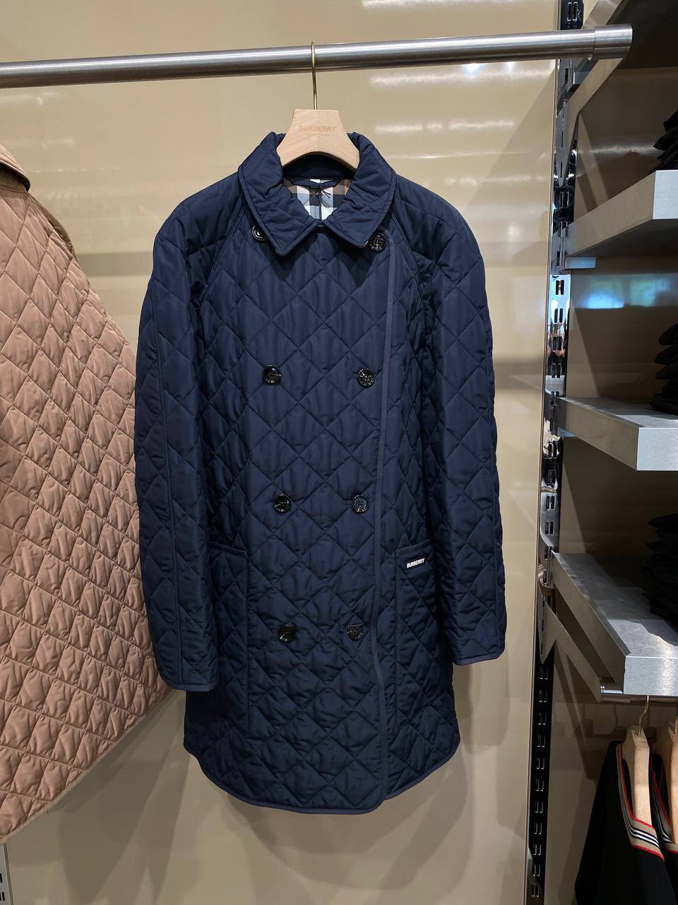 Diamond-Quilted Double-Breasted Coat