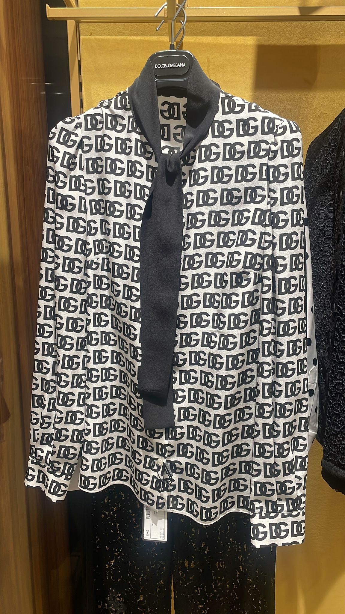 DG Logo Print Silk Twill Blouse with Pussy Bow
