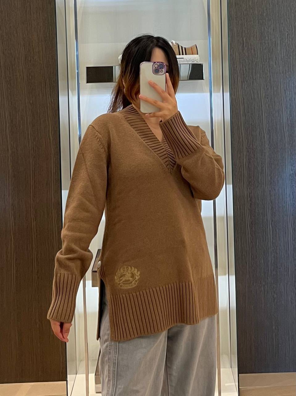 V-Neck Knit Sweater with Side Slits