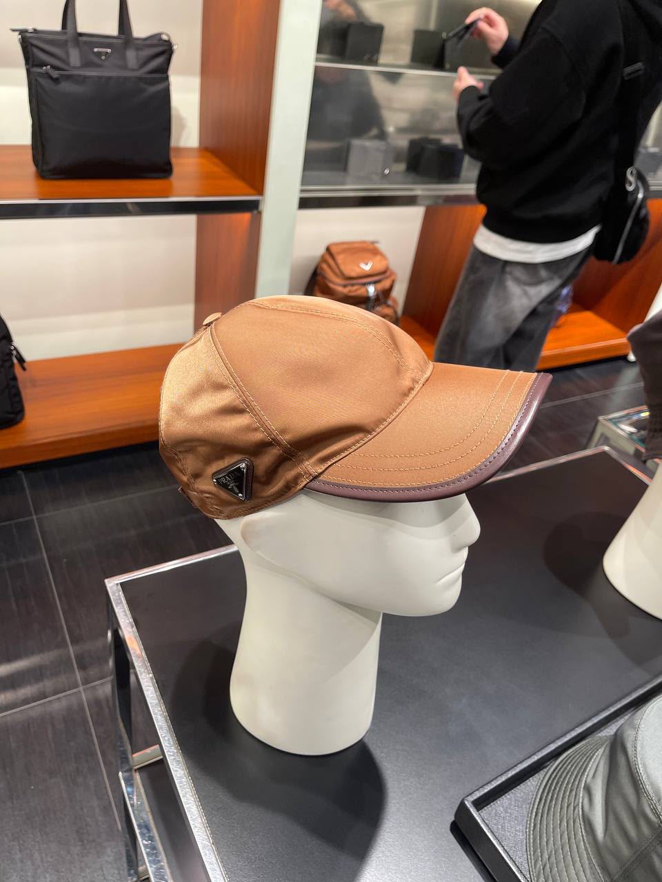 Re-Nylon baseball cap with leather trim