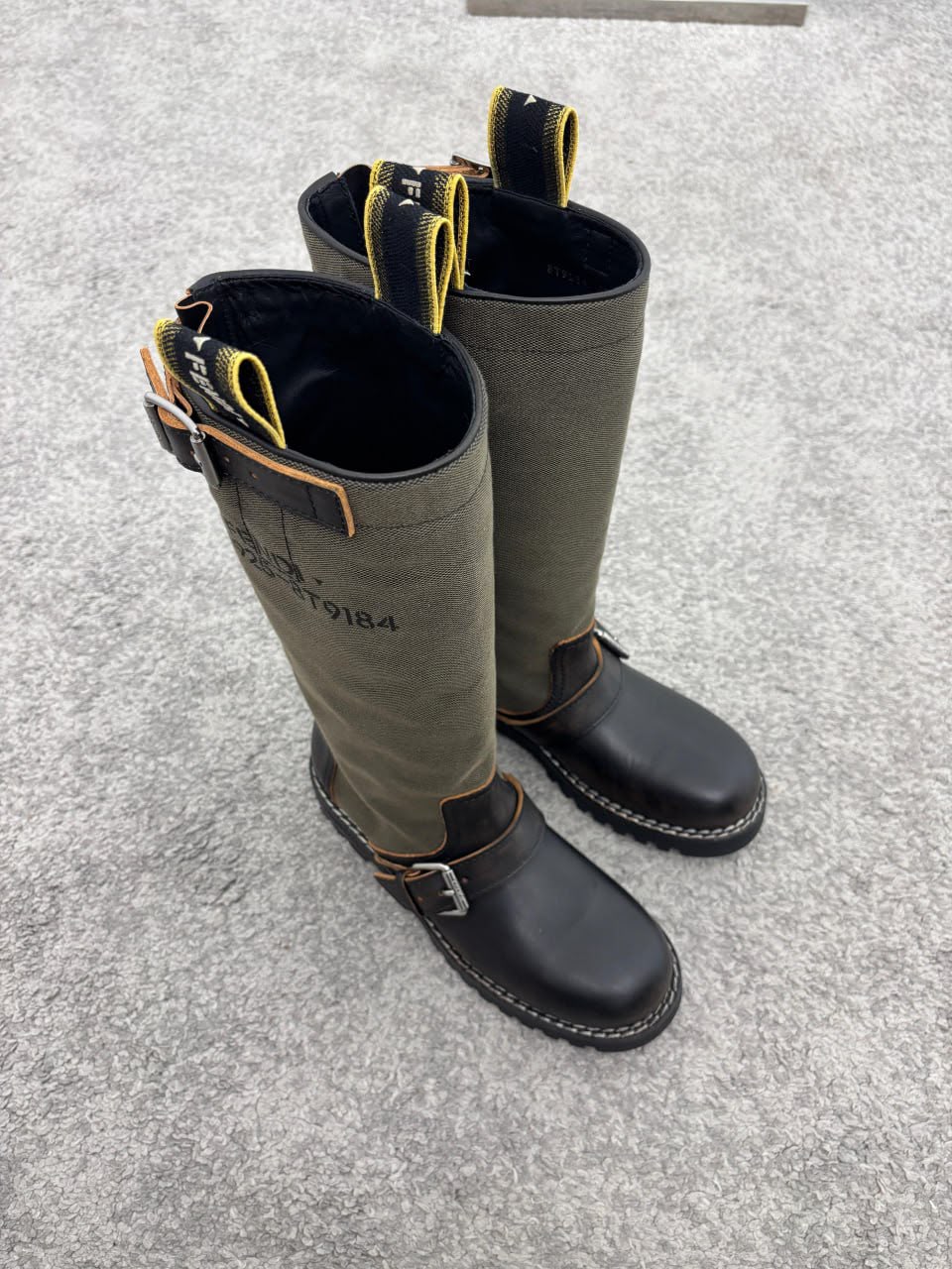 Canvas and Leather Biker Boots