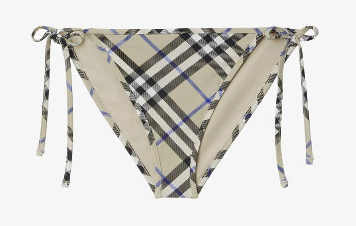 Check Print Tie-Side Bikini Bottoms