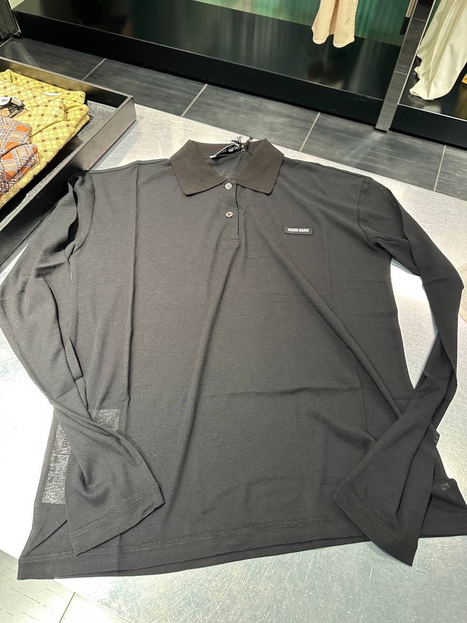 Long-sleeved jersey polo shirt