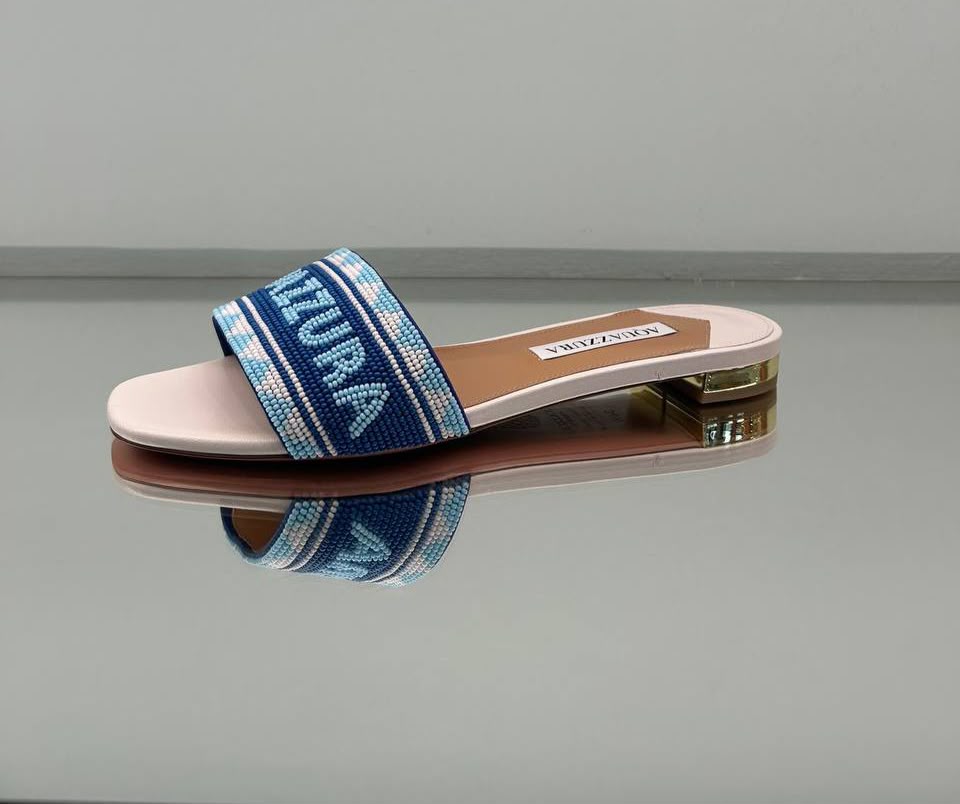 beaded logo slide sandals